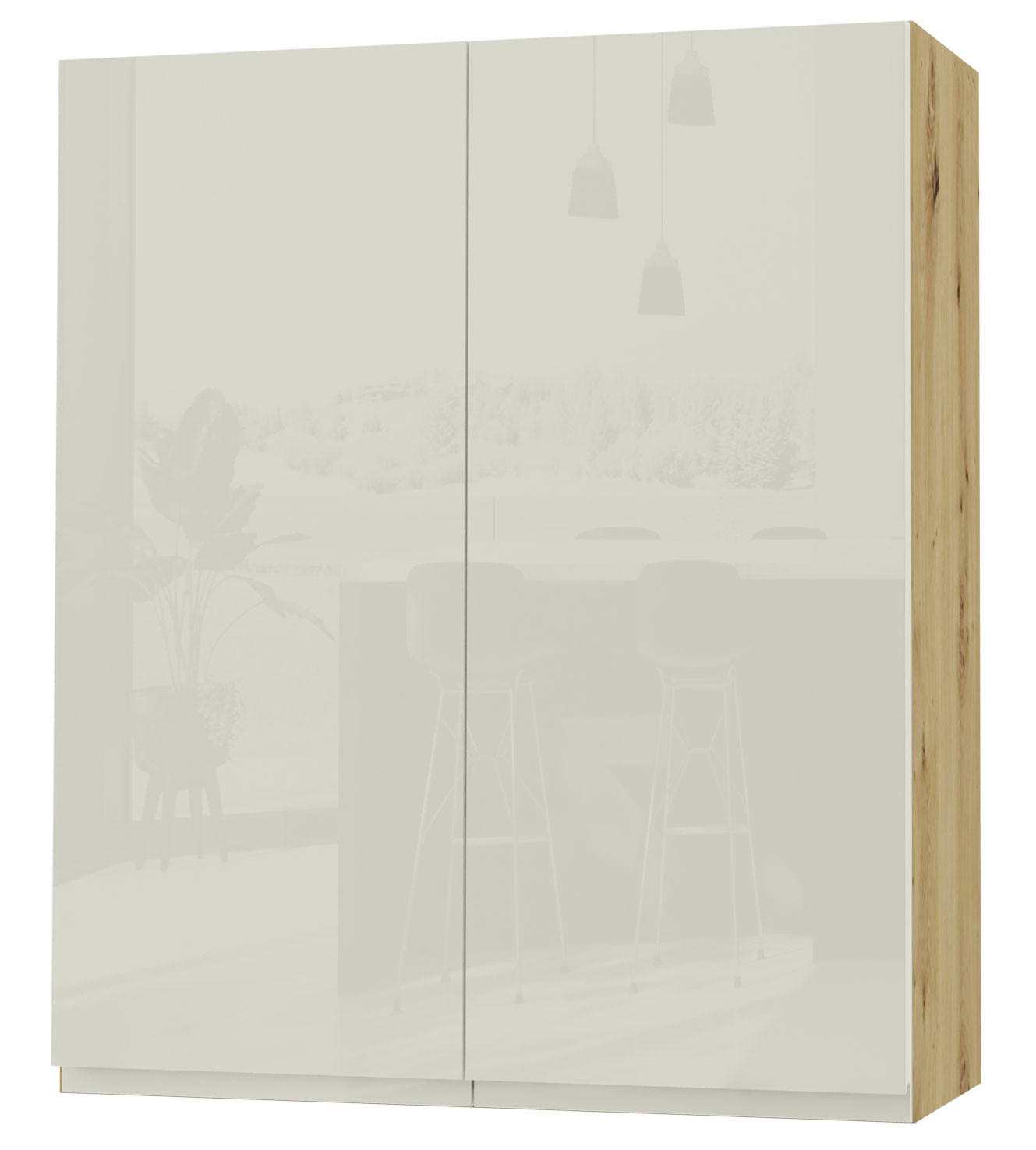 HÄNGESCHRANK Florence W4/80 Eiche Artisan / RAL 1013 perlweiß HG 80 / 32,5 / 96cm - Weiß Hochglanz/Eiche Artisan, Holz/Holzwerkstoff (80/96/32.5cm) - Feldmann-Wohnen