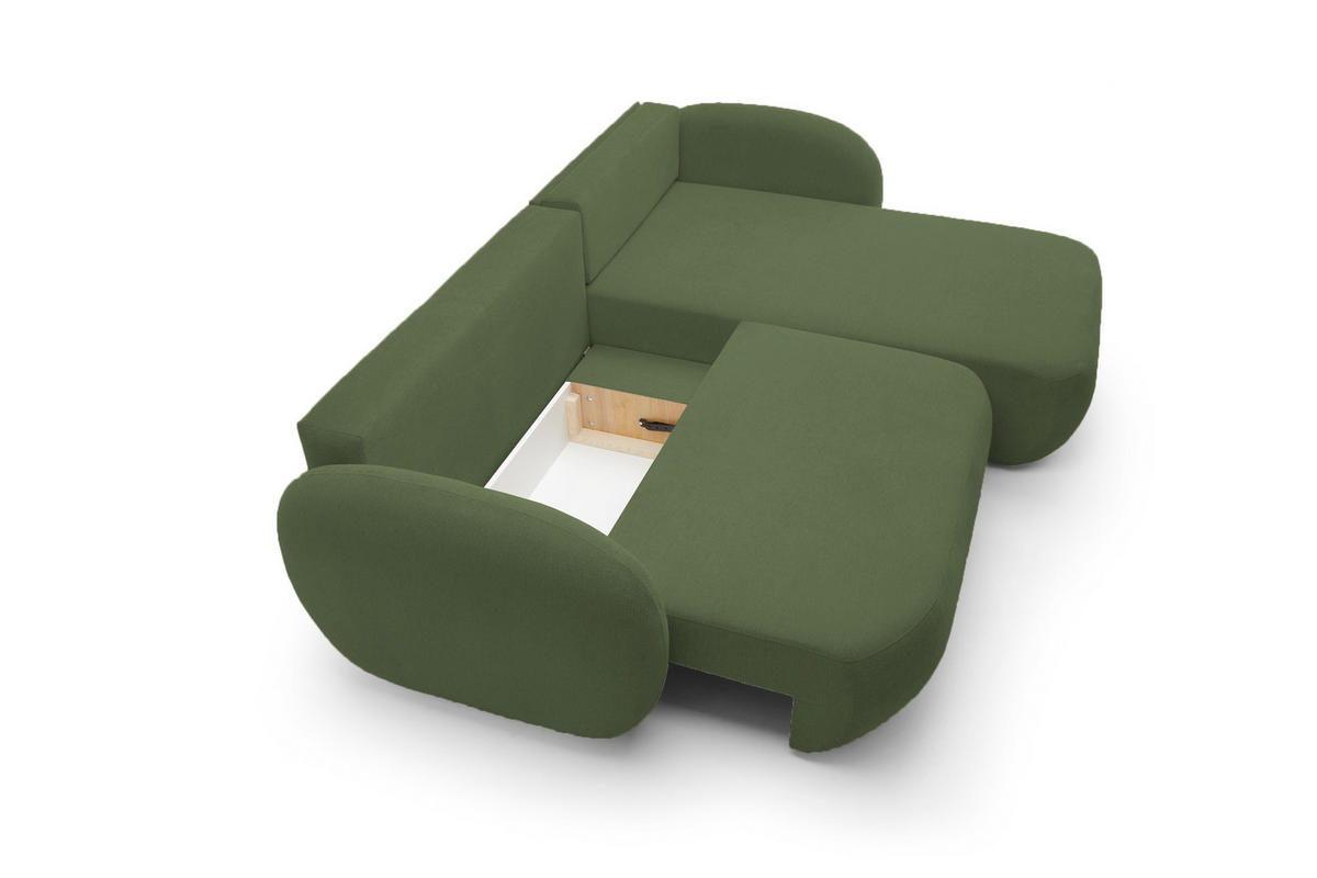 ECKSOFA OLIO L-Form Schlaffunktion mit Bettkasten, lose Rückenkissen, freistehend, RECHTS 248x174 cm Green - Grün, Holz/Textil (248/174cm) - DomoHome