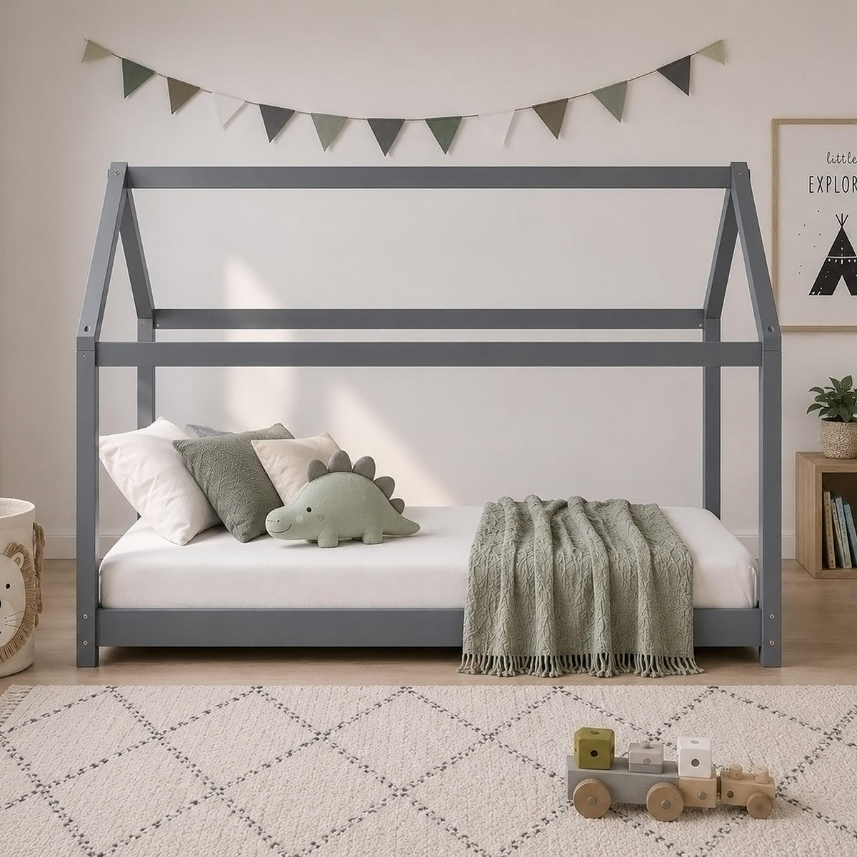 HAUSBETT 90/200 cm grau - Grau, Holz (206/141/96cm) - Homestyle4u