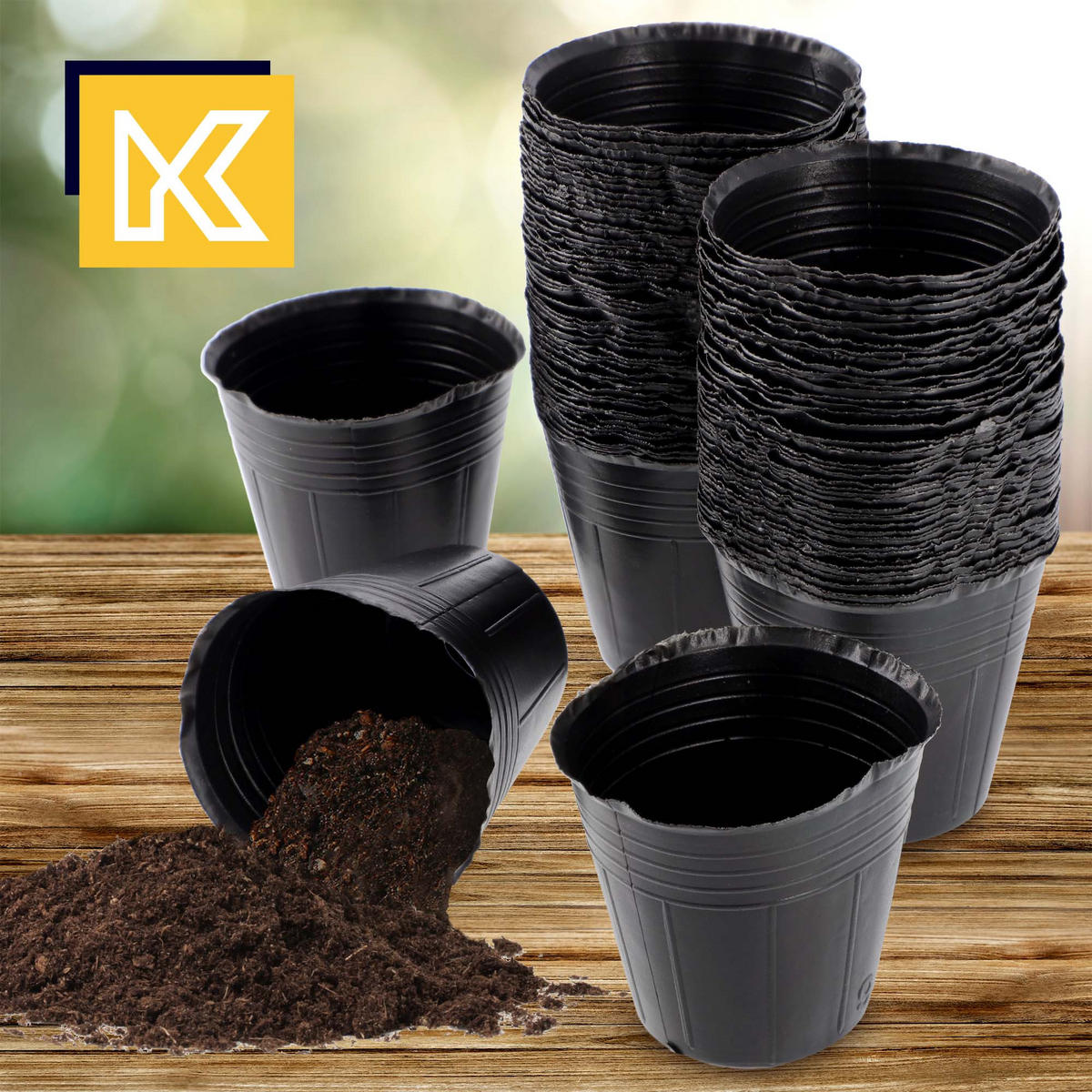 BLUMENTOPF für Setzlinge, 200 Stück - 100x ∅ 6cm und 100x ∅ 9,5cm, Schwarz - Schwarz, Kunststoff - KADAX