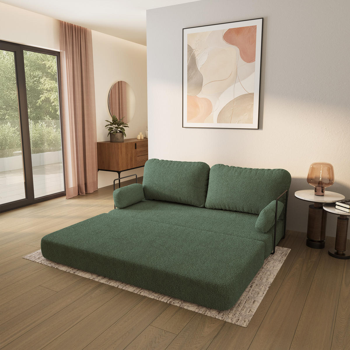 POHOVKA z pěny NIKSI s kovovým rámem Buklé látka Zelená - zelená barva, textil (170/86/80cm) - MASSENO
