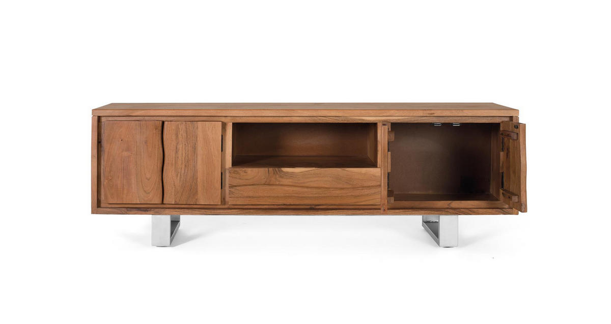 TV-SCHRANK aus natürlichem Akazienholz und silbernem Metall - Braun, Holz (170/56/40cm) - Giner y Colomer