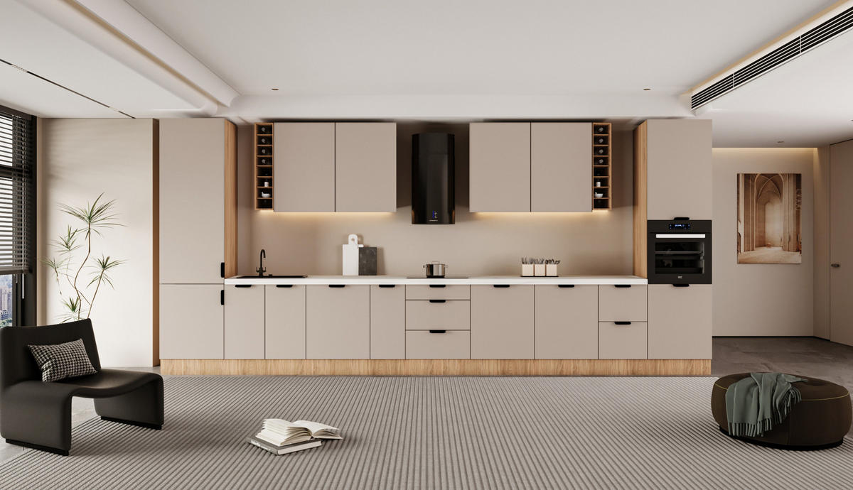 KÜCHENZEILE 515 cm - Sorento KS6-M515 - in Beige / Sonoma Eiche - Beige/Schwarz, Holz/Metall (515/247/58cm)