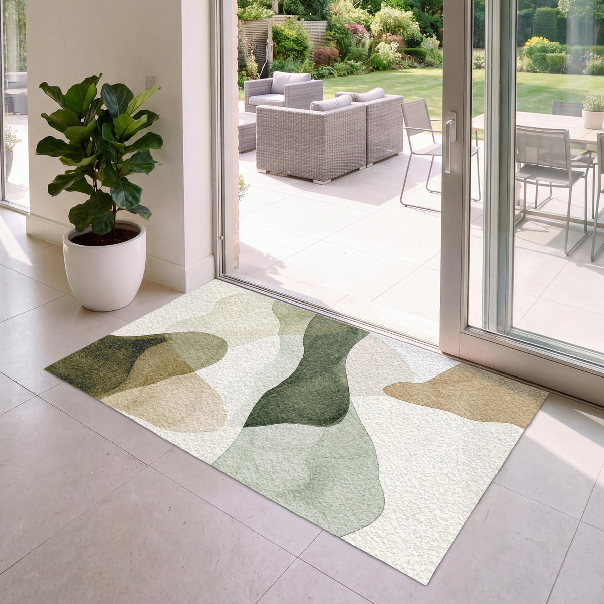 FUSSMATTE Japandi - Abstrakt - Grün Schmutzfangmatte 150x90 cm - Multicolor, Kunststoff (150/90cm) - MuchoWow