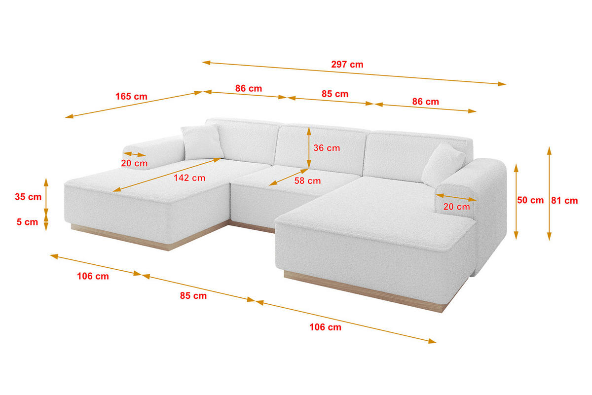 WOHNLANDSCHAFT IREA-U1 - 303x171x83 cm Weiß - Weiß, Holzwerkstoff/Textil (303/83/171cm) - ALTDECOR