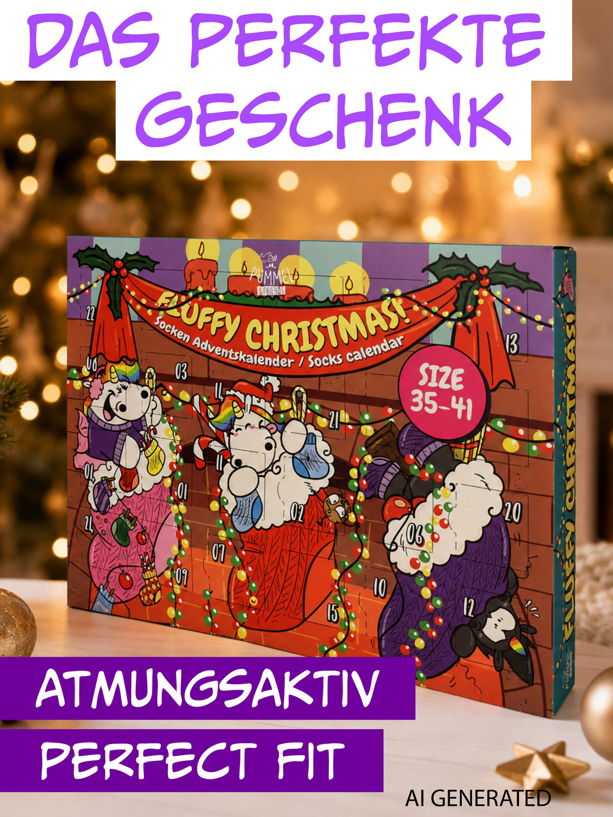 ADVENTSKALENDER Pummel & Friends Pummeleinhorn mit 12 Paar Socken Größe 35-41 - Multicolor, Textil (37/5/26.5cm) - United Labels
