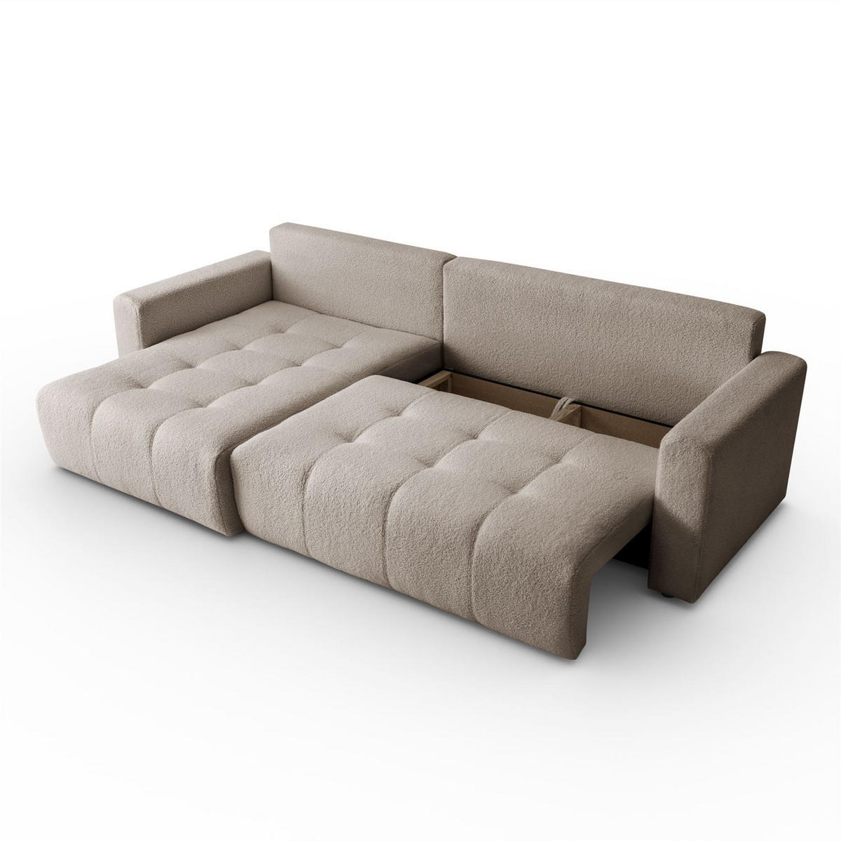 ECKSOFA ASTON mit Schlaffunktion und Bettkasten - Beige, Textil (261/143cm) - Lookway