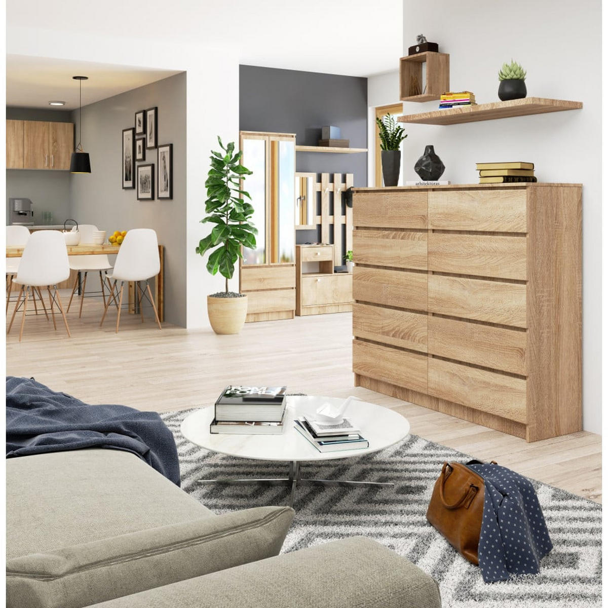 KOMMODE Eiche Sonoma 121/138/40 - Sonoma Eiche, Holzwerkstoff (138/121/40cm) - RAUMHIRSCH FURNITURE