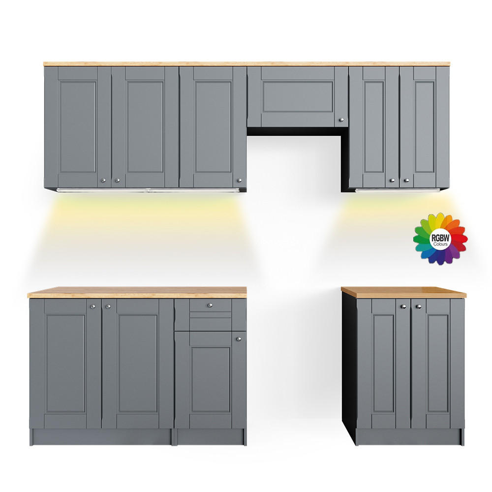 KUCHYŇSKÝ KOUT Bergamo Šedá - šedá/medově dubová, kompozitní dřevo (240/81.6/60cm) - Vicco