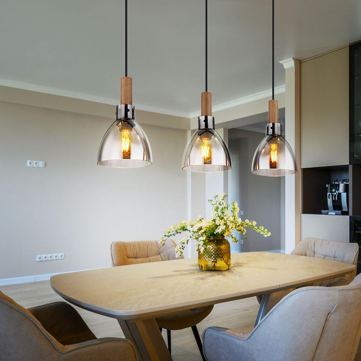 PENDELLEUCHTE Metall Rauchglas Schwarz - Schwarz, Glas (95/16/120cm) - Globo Lighting