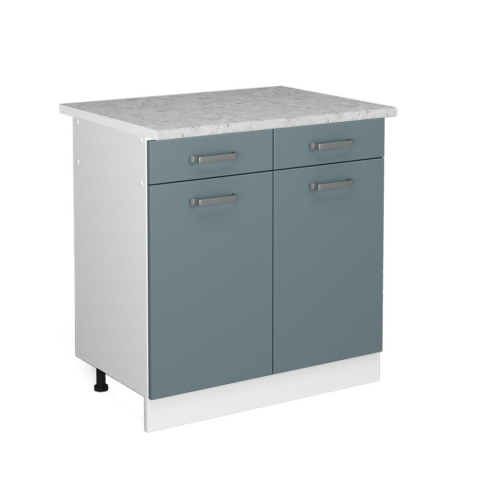 KÜCHENUNTERSCHRANK R-Line Blau-Grau 80 cm, AP Marmor - Blaugrau/Weiß, Holzwerkstoff (80/81.6/60cm) - Vicco
