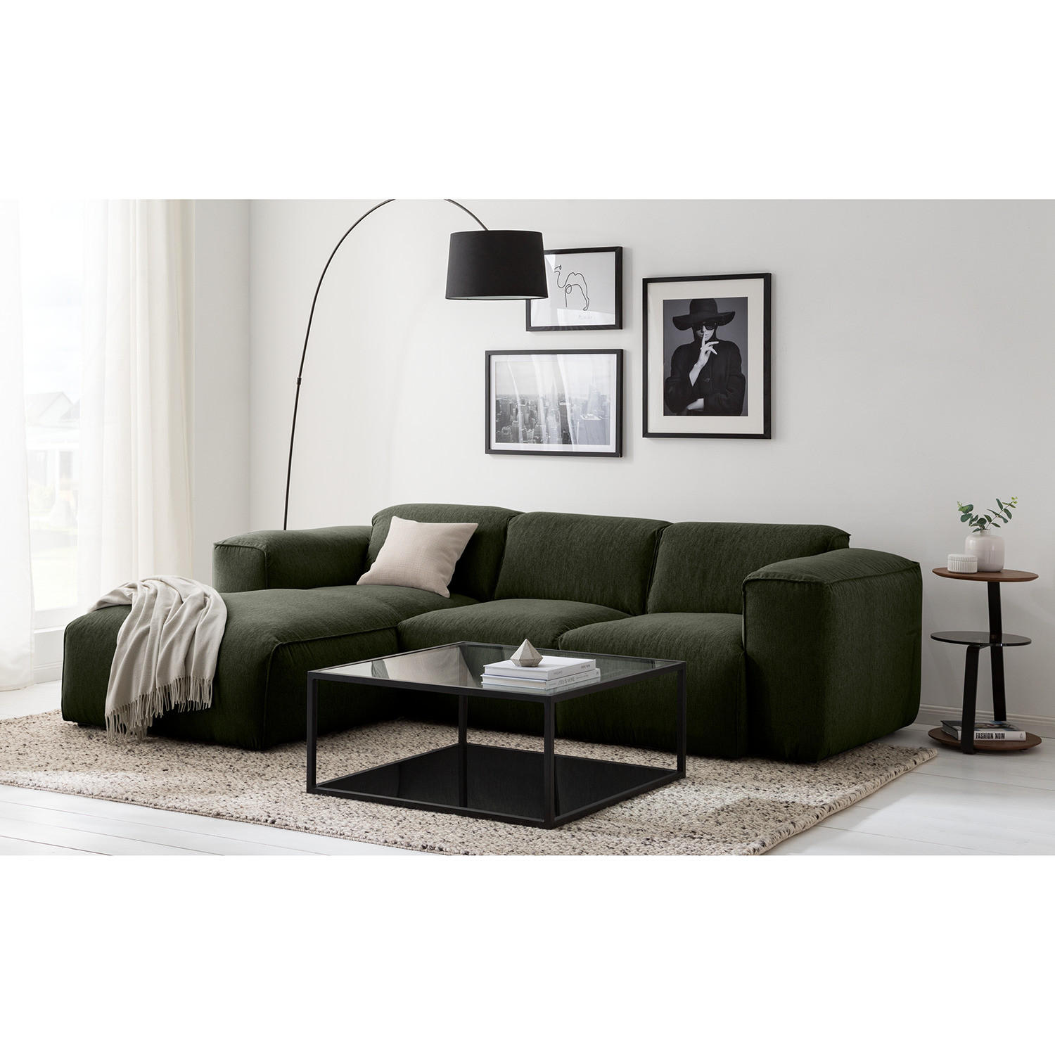 3-SITZER ECKSOFA mit Longchair - Schwarz/Grau, Textil (251/173cm) - home24