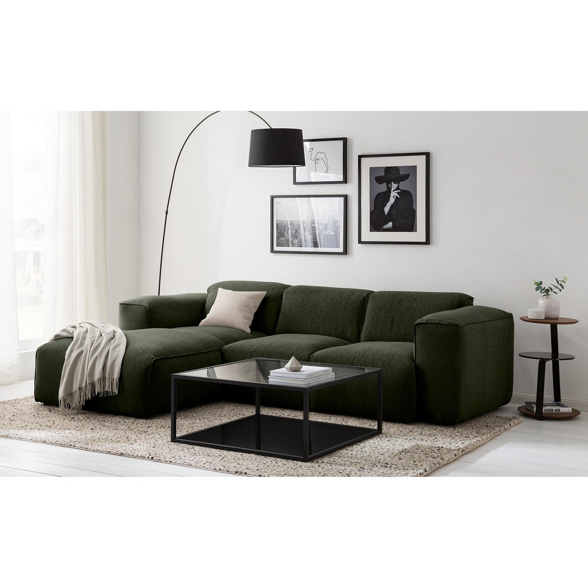 3-SITZER ECKSOFA mit Longchair - Schwarz/Grau, Textil (251/173cm) - home24