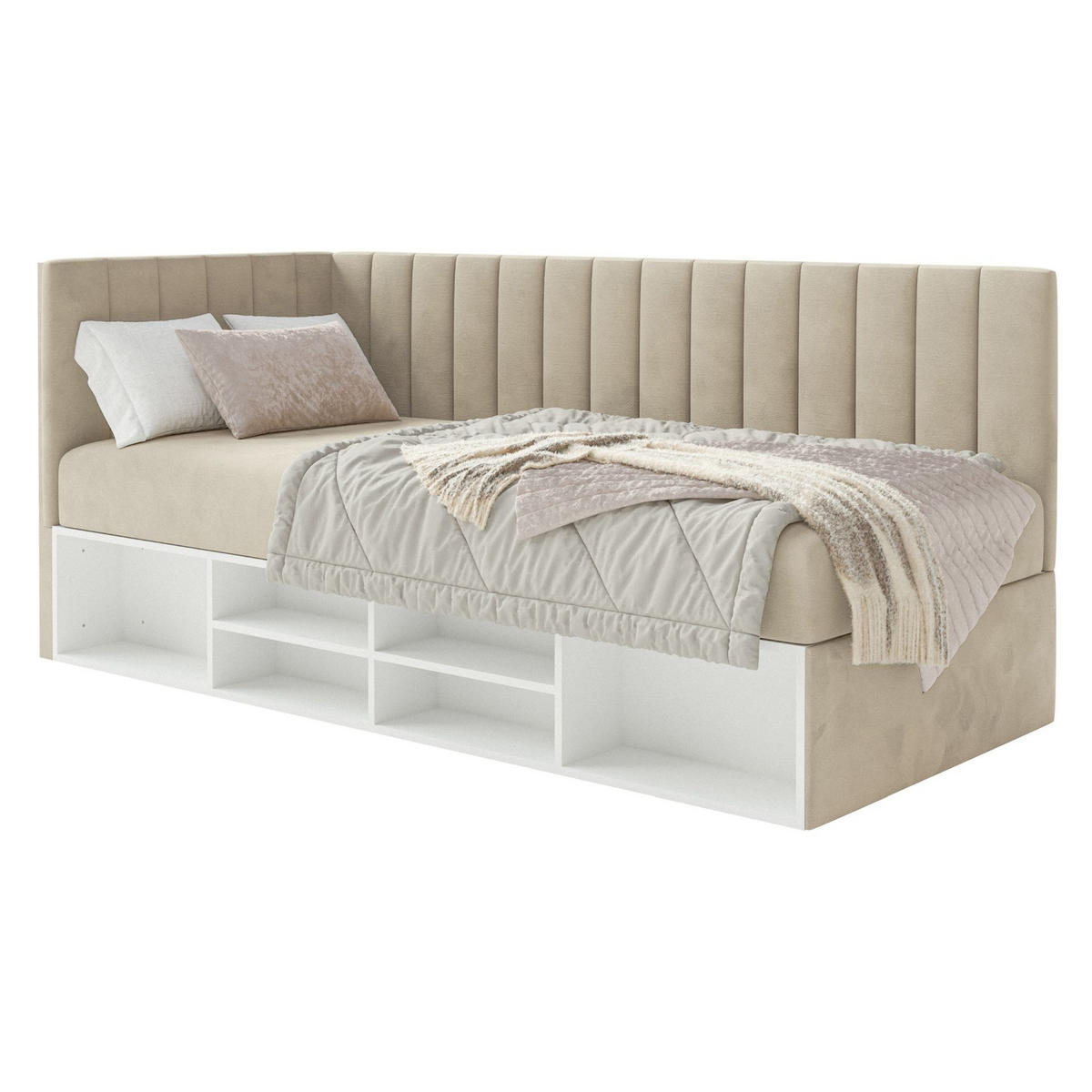 JUGENDBETT Ventrio Hellbeige Easy-Clean-Samtbezug 90x200 cm - Ecru, Holz/Textil (90/200cm) - Selsey