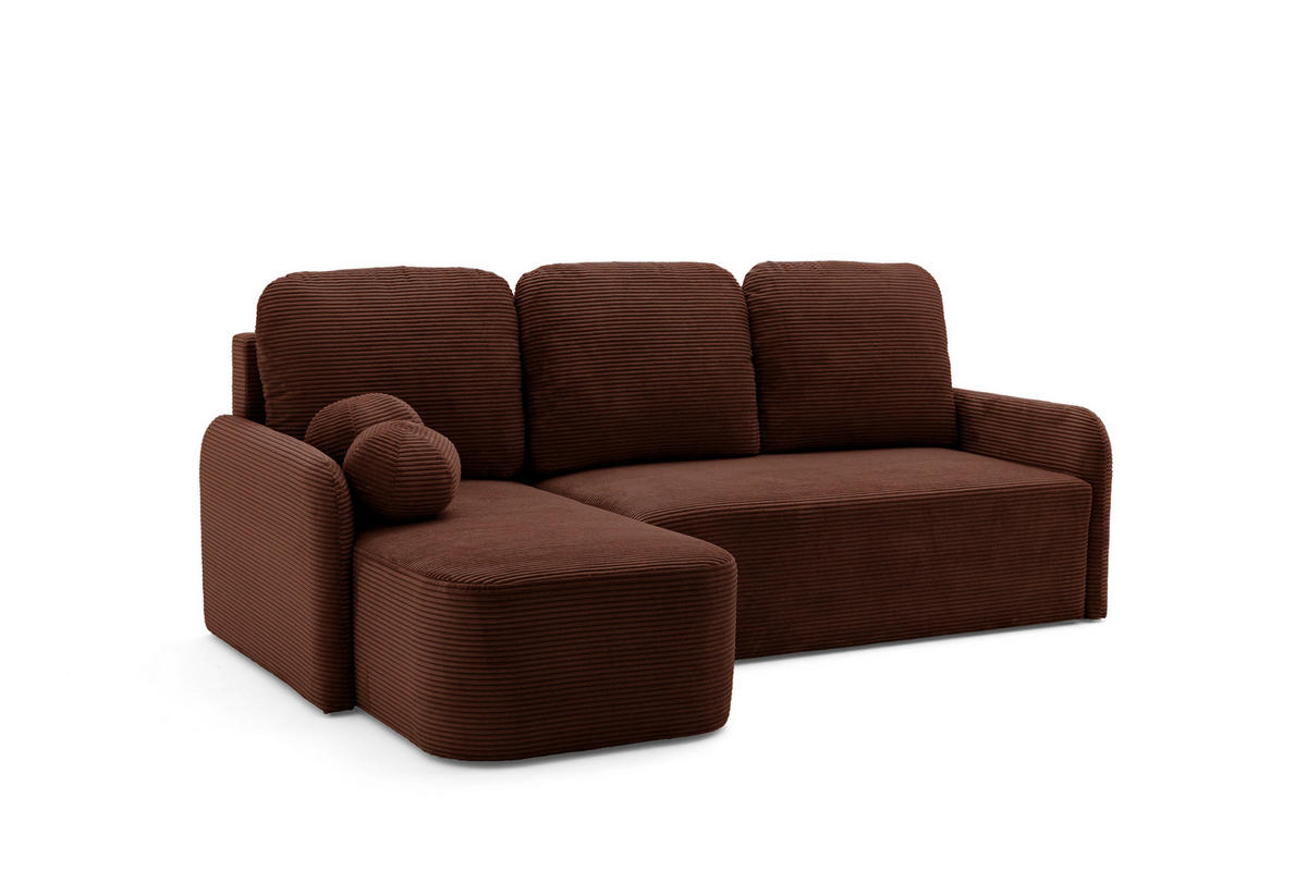 ECKSOFA CASPER L Links mit Schlaffunktion 132x198 Cord Dunkelbraun - Dunkelbraun/Schwarz, Holz/Kunststoff (217/145cm) - NACANAPA