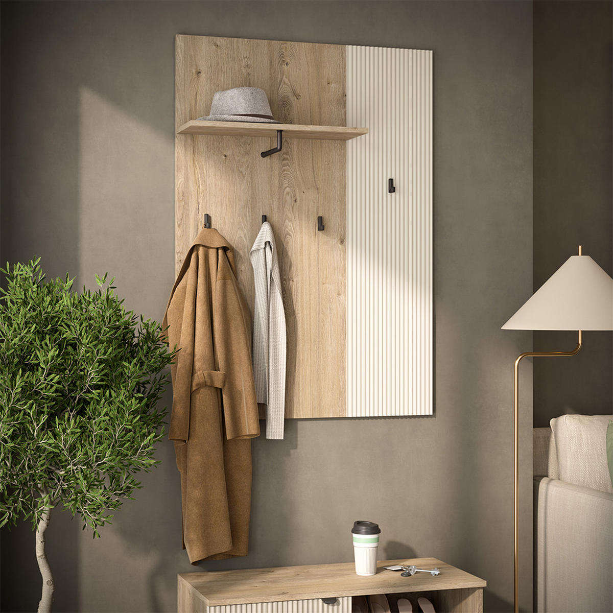 WANDGARDEROBE Puerto, Eiche/Cashmere, 86 x 120 cm - Kaschmir/Eichefarben, Holzwerkstoff (86/120/21.6cm) - Vicco