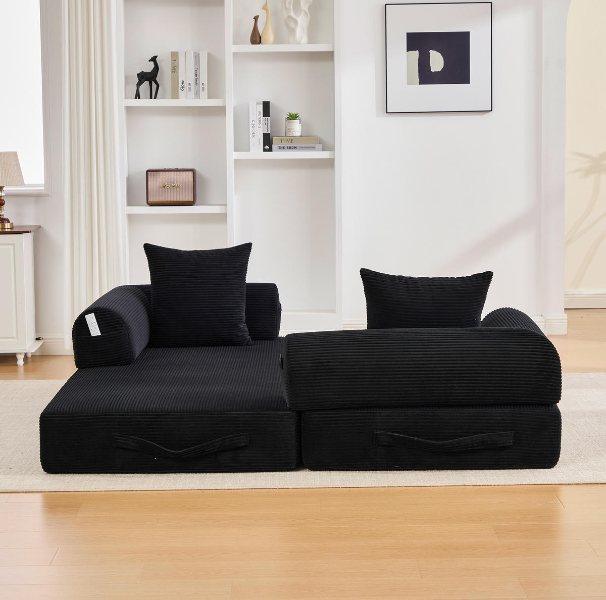 SOFA modular 200 x 94 cm Corduroy Schwarz mit 3 Kissen - Schwarz, Kunststoff (94/67/200cm) - Meubliv