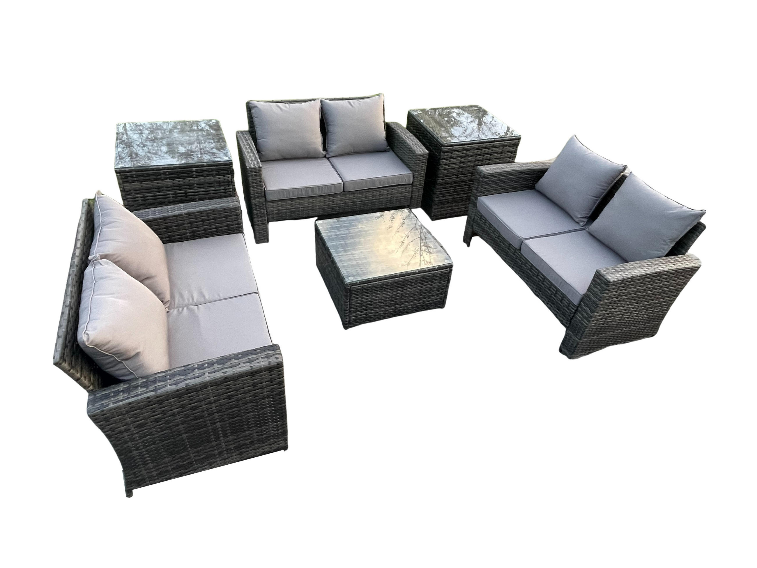 GARTENMÖBEL-SET mit Kissen Polyrattan Dunkelgrau 6-Sitzer - Dunkelgrau, Metall - Fimous