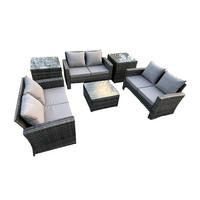 GARTENMÖBEL-SET mit Kissen Polyrattan Dunkelgrau 6-Sitzer - Dunkelgrau, Metall - Fimous