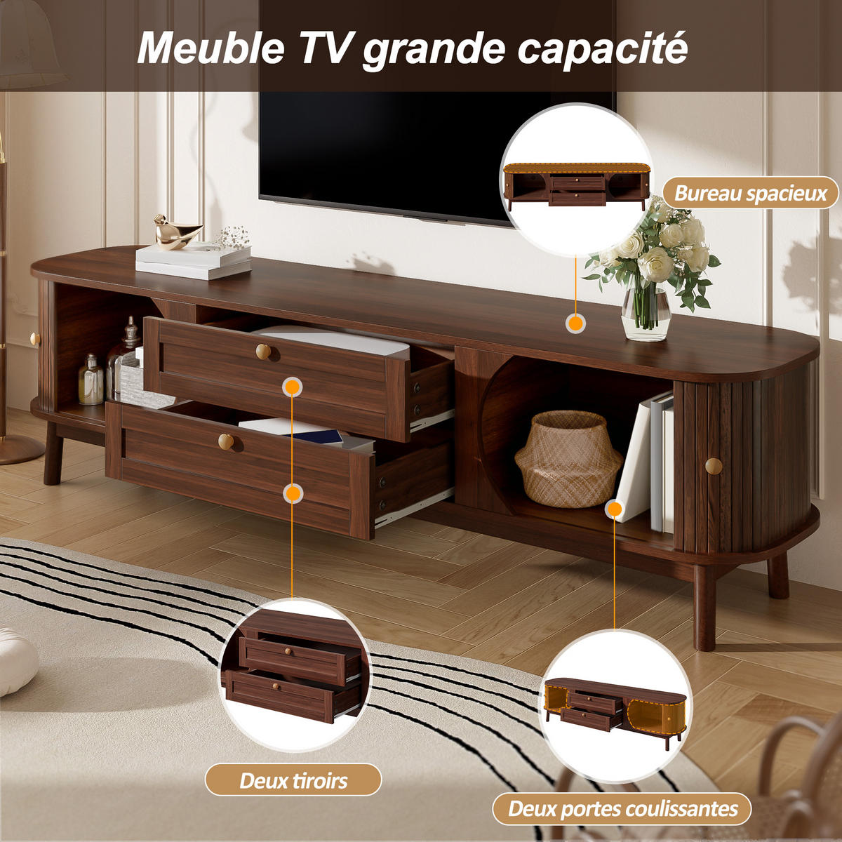 TV-SCHRANK Holzoptik Schubladen - Walnussfarben, Holzwerkstoff (170/46/39.5cm)