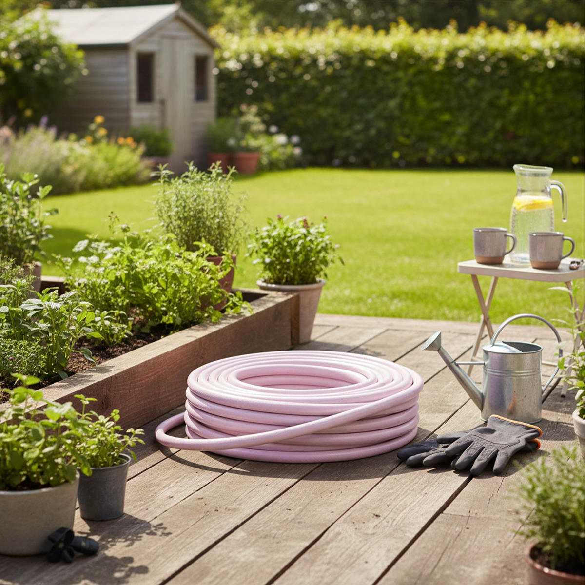 GARTENSCHLAUCH - Rosa, Kunststoff (3000cm) - Relaxdays