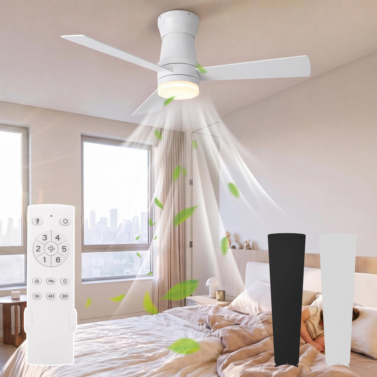 DECKENVENTILATOR mit LED-Licht, 132 cm, Weiß, 6 Stufen & Timer - Weiß, Metall (132/132/30cm) - EuroLiving