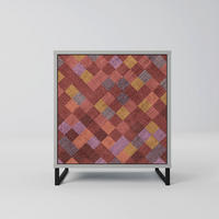 SIDEBOARD PAINTED SQUARES, Grau, 57,5x42x67,5 cm, Schwarze Metall-Rahmenfüße - Multicolor/Schwarz, Holzwerkstoff/Metall (57.5/67.5/42cm) - SpaceRebels