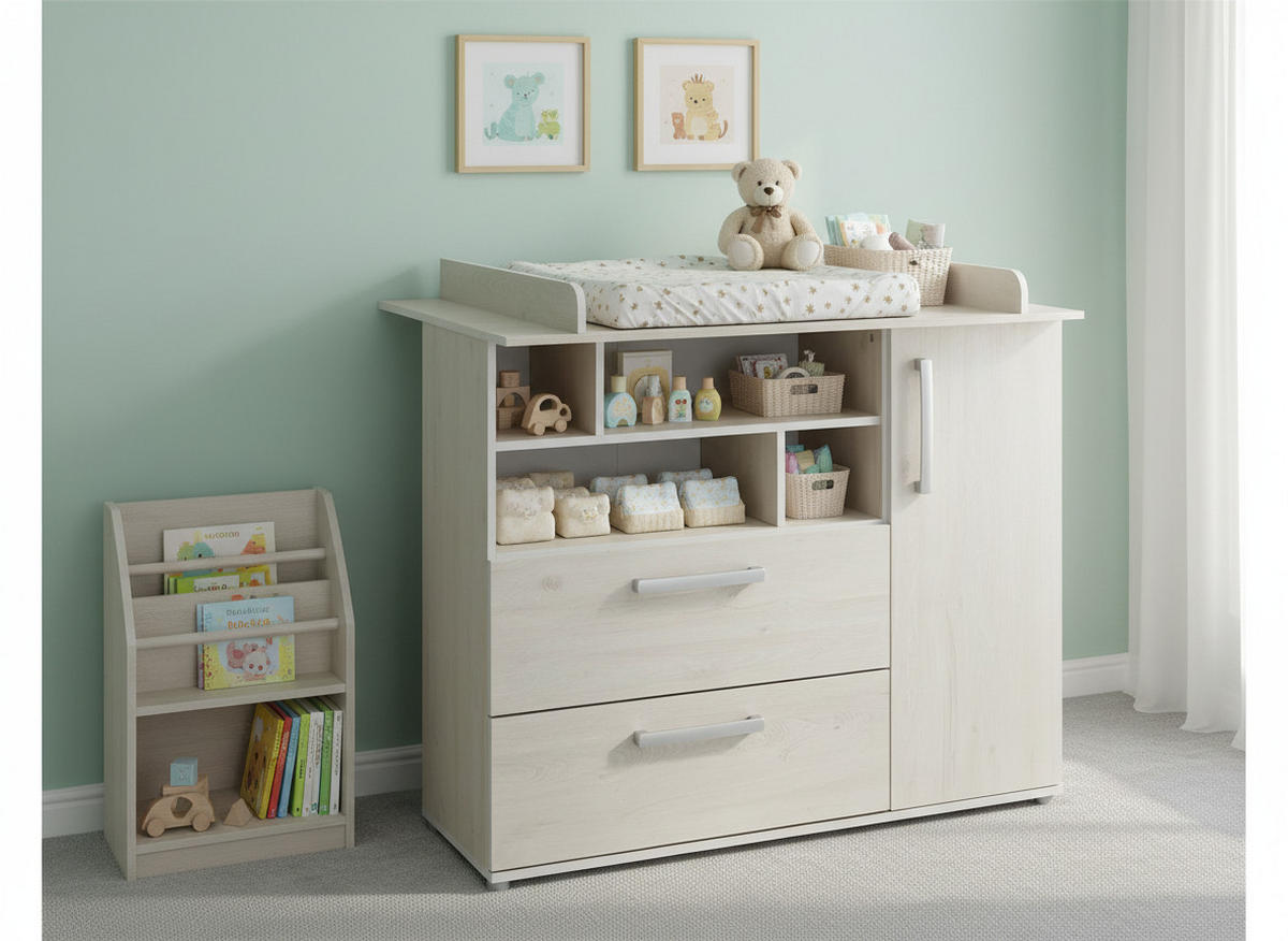 WICKELKOMMODE Emily - Eichefarben/Silberfarben, Holzwerkstoff/Kunststoff (115/75/100cm) - arthur berndt