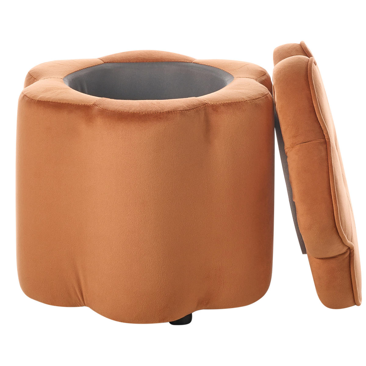 KINDERHOCKER mit Stauraum Samtstoff Orange Blume Flower - Schwarz/Orange, Textil (40/38/40cm) - Beliani