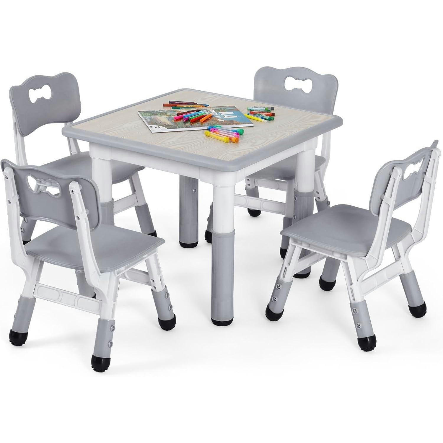KINDERTISCH- und Stuhlset höhenverstellbar Grau 60 x 60 cm - Grau, Kunststoff (60/60/60cm)