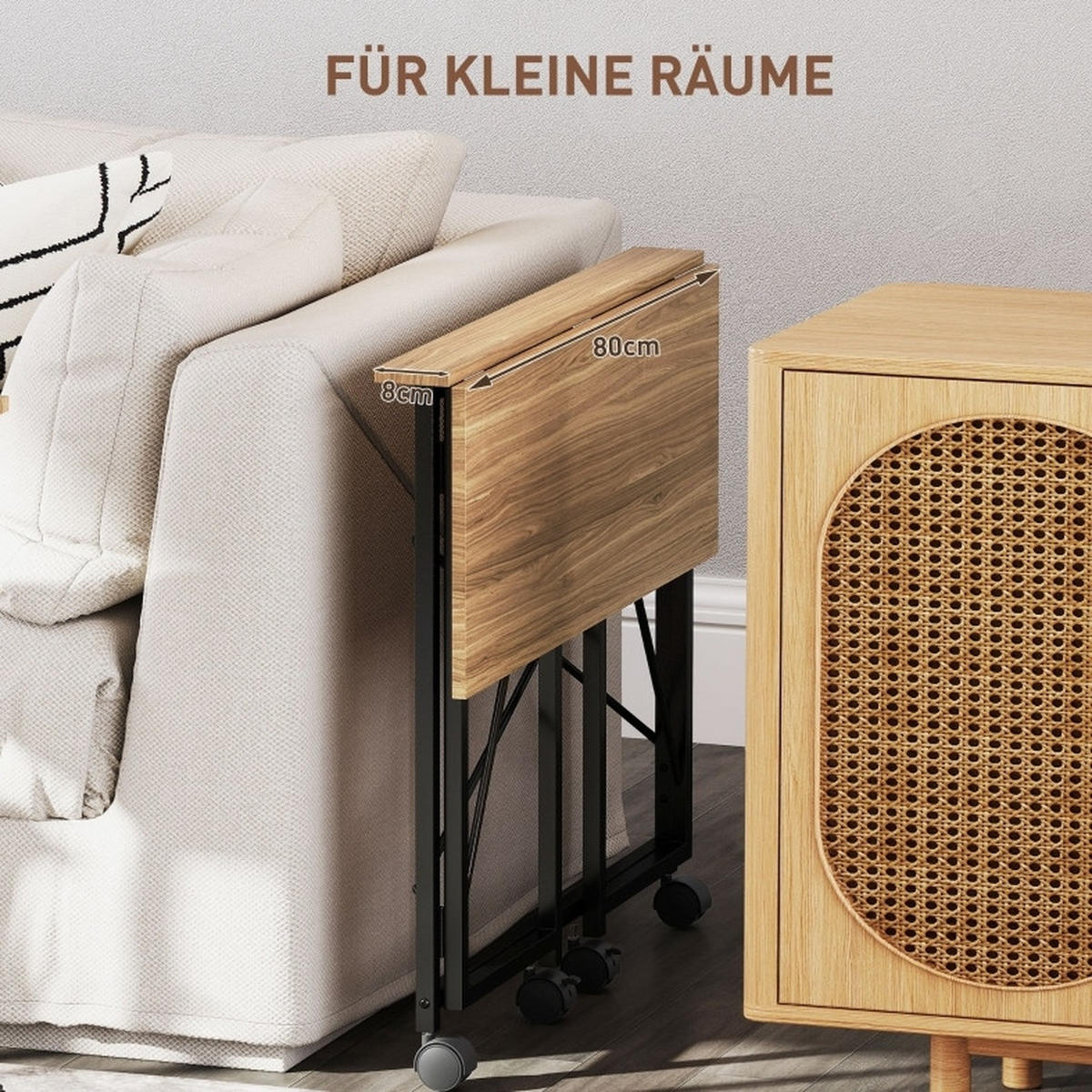 SCHREIBTISCH klappbar 80 x 40 cm Holz Oak mit Rollen - Eichefarben, Holz (80/40/75cm) - Meubliv