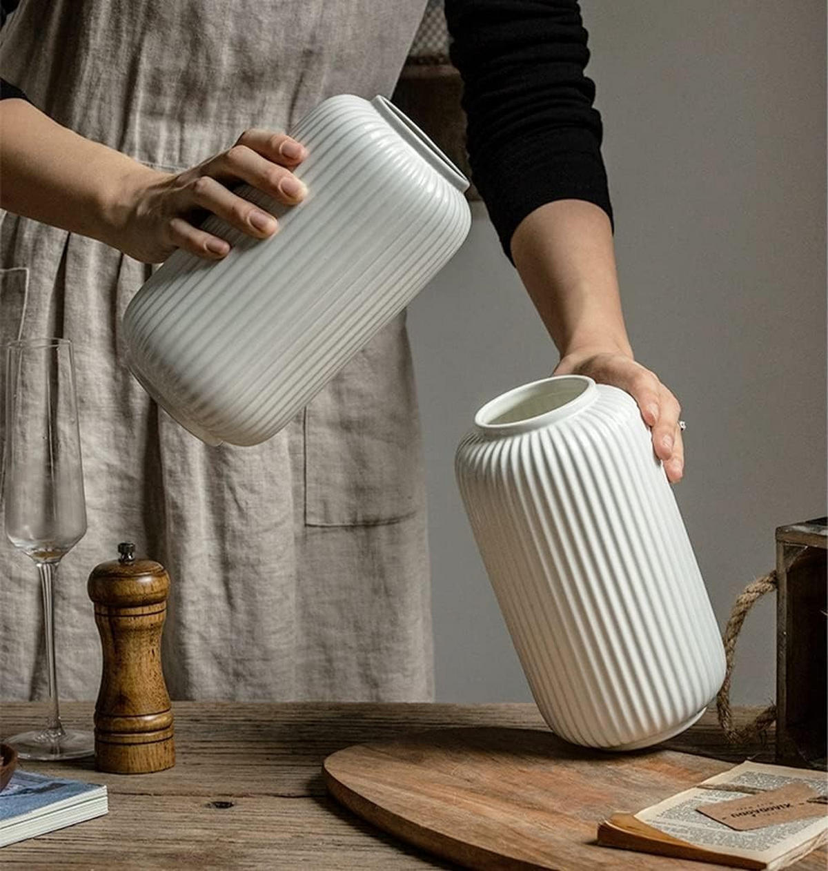 VASE 21 x 12 cm Keramik - Weiß, Keramik (20cm) - LIBRATON
