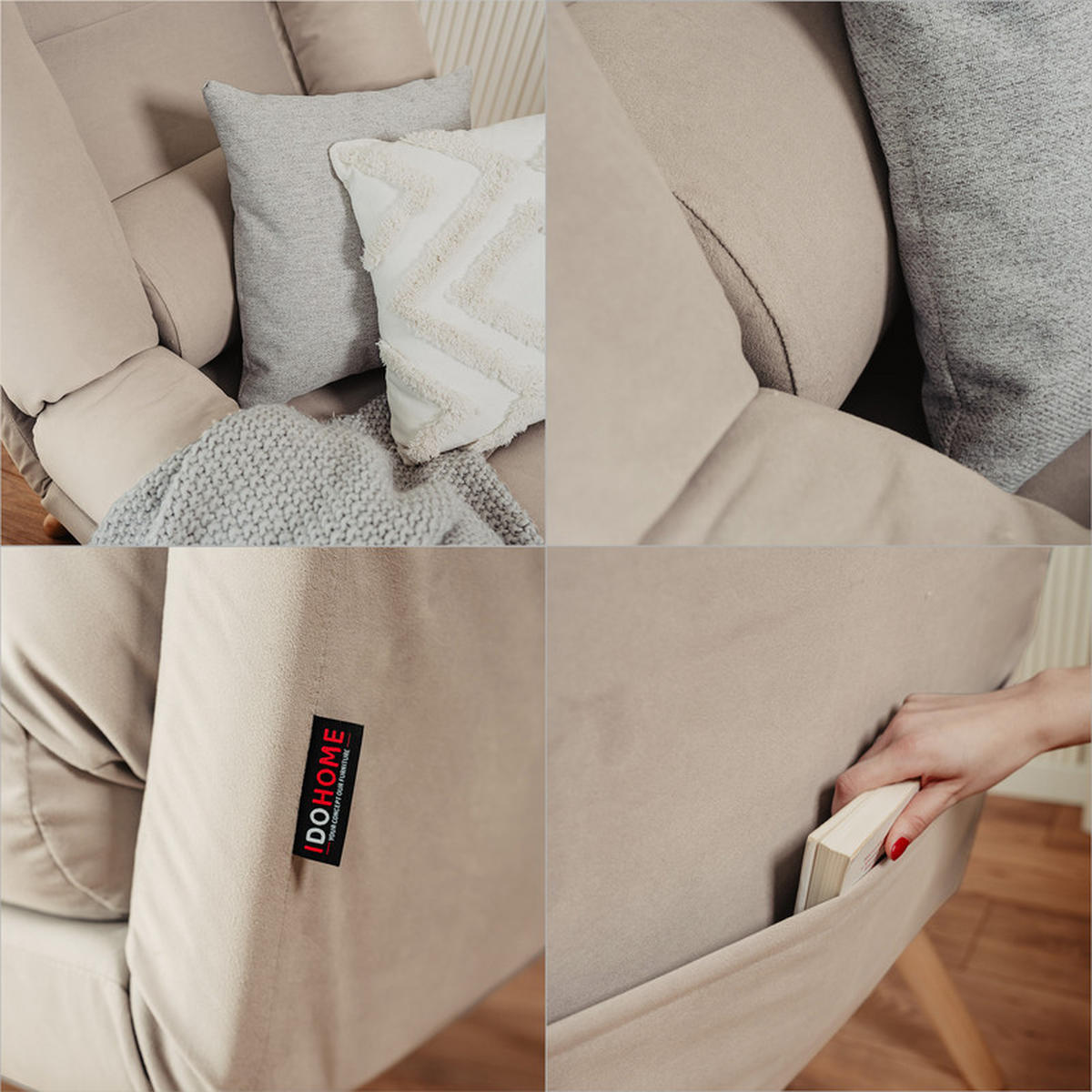 RELAXSESSEL LILA mit hocker, 75/75/100 cm, Beige - Beige, Holz/Textil (75/100/75cm) - Idohome