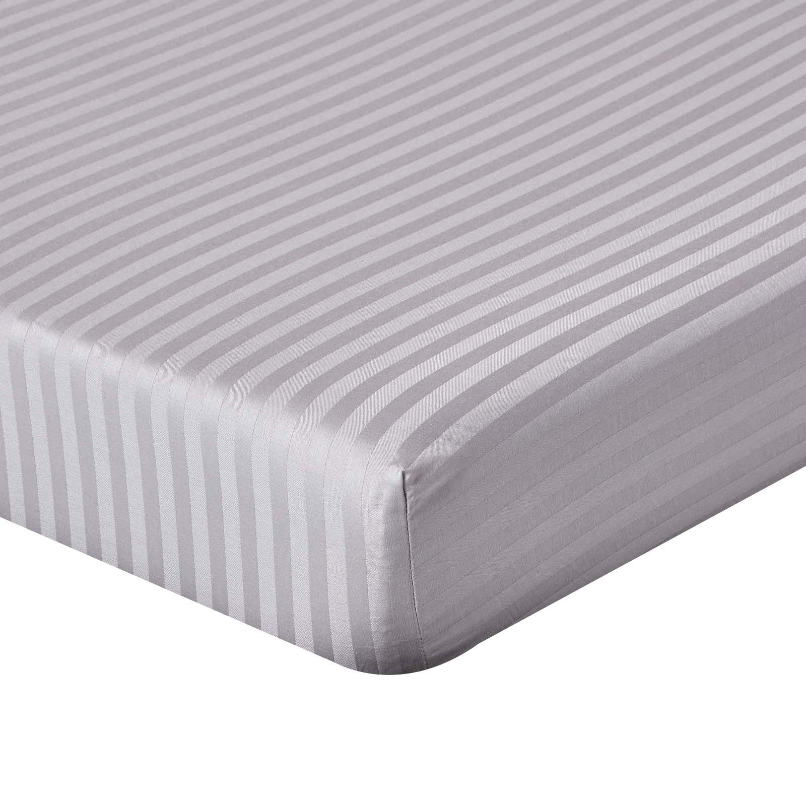SPANNBETTLAKEN Damast gestreift, 100% Ägyptische Baumwolle - Grau, Textil (140/190cm) - Homescapes