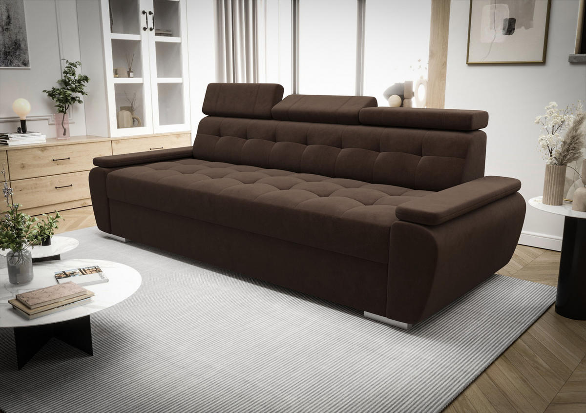 SCHLAFSOFA KONGO 01, Sofa mit Schlaffunktion, Farbe: Dunkelbraun, Velourstoff - Dunkelbraun, Textil (230/90/95cm) - O-Sofa