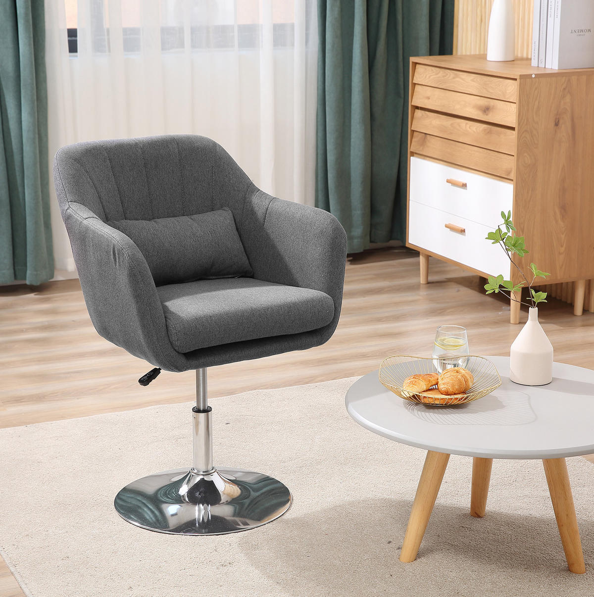 DREHSTUHL, höhenverstellbar & 360° drehbar, gepolstert mit leinenartigem Polyester, 60/60/79-91 cm, dunkelgrau - Dunkelgrau, Kunststoff (60/91/60cm) - Redom