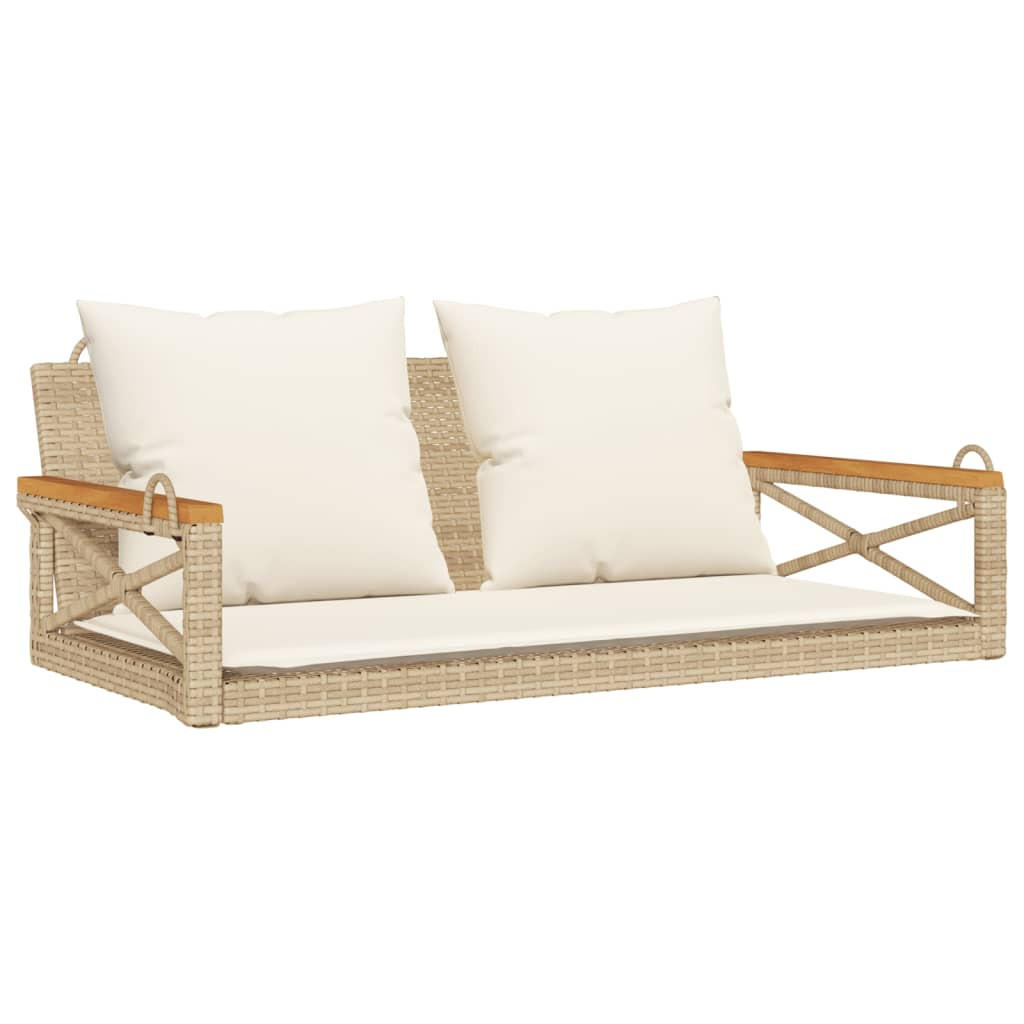 HÄNGEBANK mit Kissen Beige 109x62x40 cm Poly Rattan - Beige, Kunststoff (109/40/62cm) - furnicato