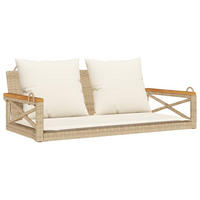 HÄNGEBANK mit Kissen Beige 109x62x40 cm Poly Rattan - Beige, Kunststoff (109/40/62cm) - furnicato