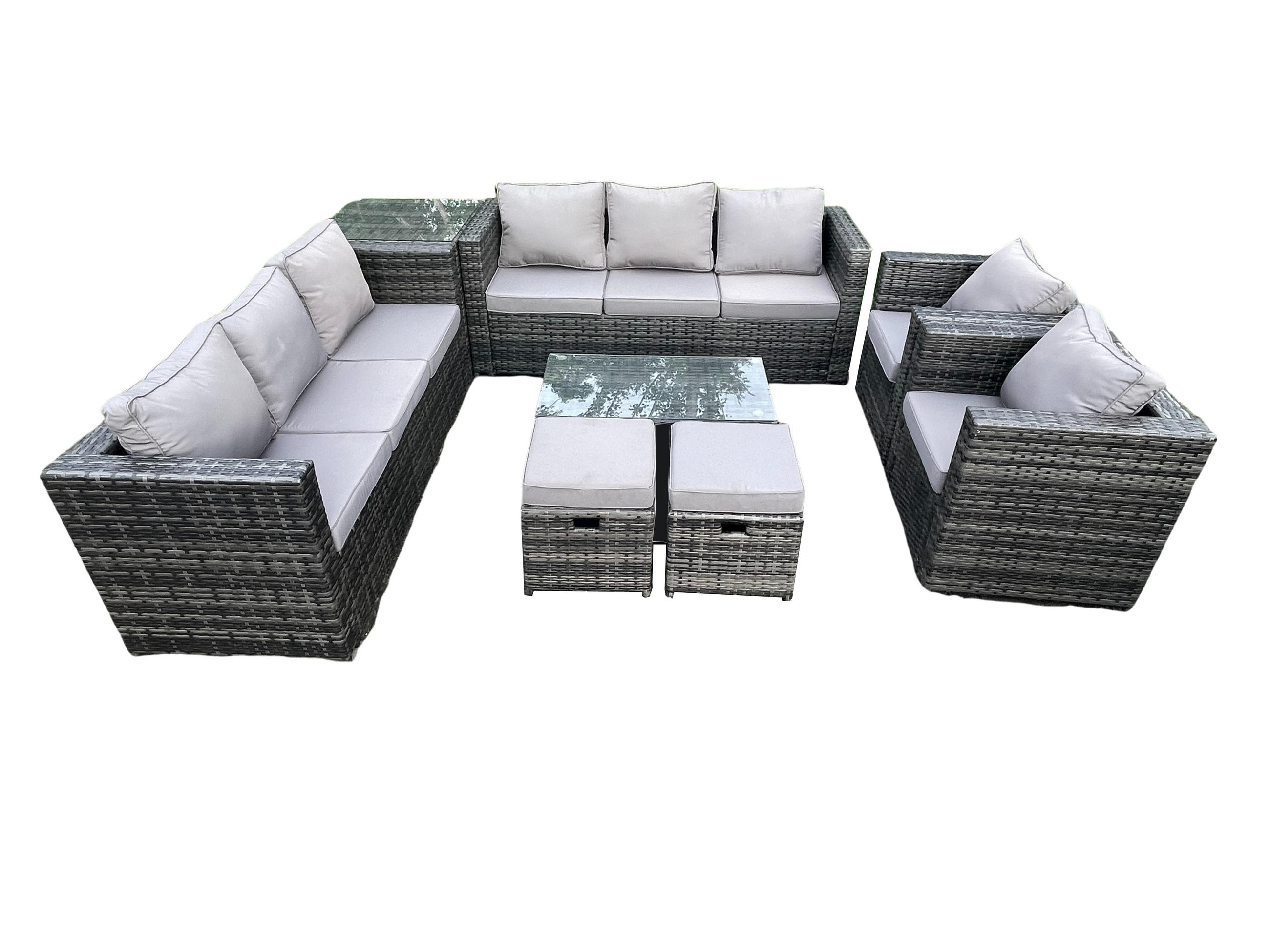 GARTENMÖBELSET Polyrattan 8-Sitzer - Dunkelgrau, Metall - Fimous