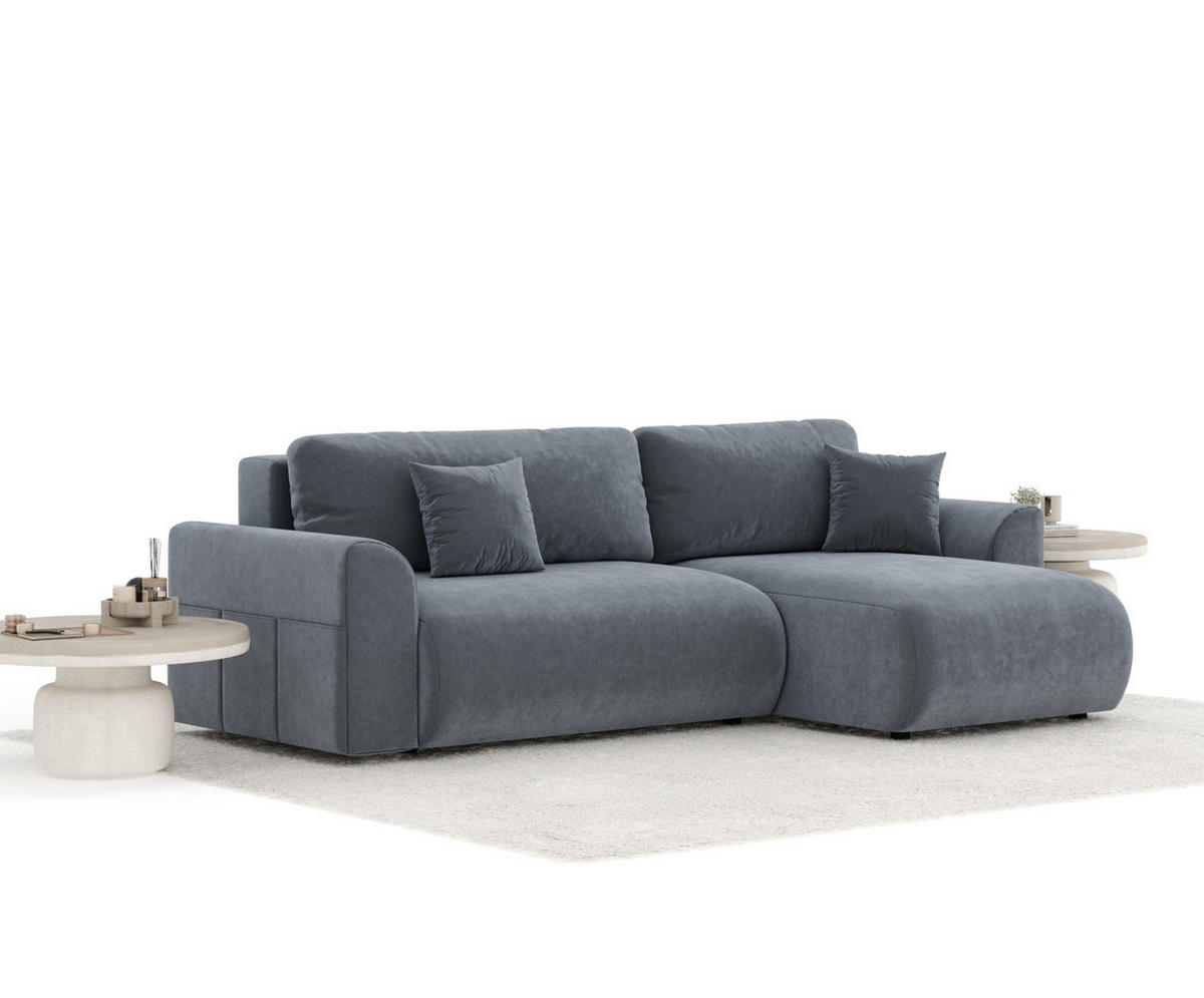 ECKSOFA MIT SCHLAFFUNKTION Bodega Grau Samtstoff - Schwarz/Grau, Holz/Holzwerkstoff (235/138cm) - Maison de Reve