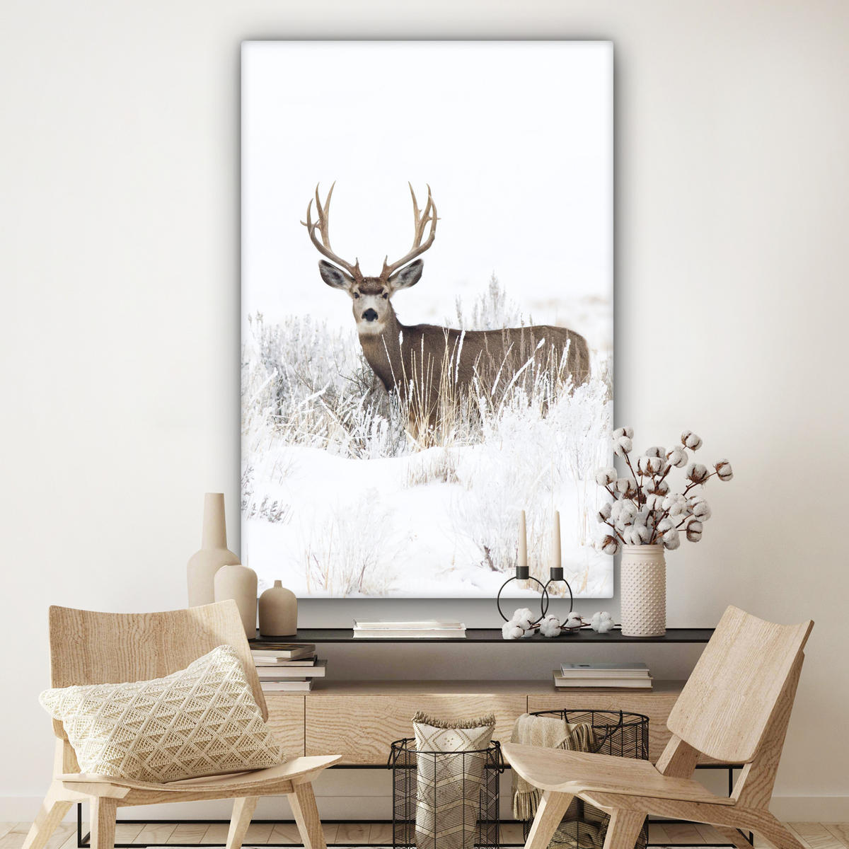 SLIKA NA PLATNU Jeleni 90x140 cm - svetlo rjava, tekstil (90/140cm) - MuchoWow