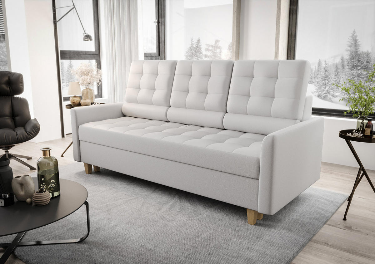 SCHLAFSOFA KONGO 03, Sofa mit Schlaffunktion, Farbe: Weiß, Kunstleder - Weiß, Textil (215/103/96cm) - O-Sofa