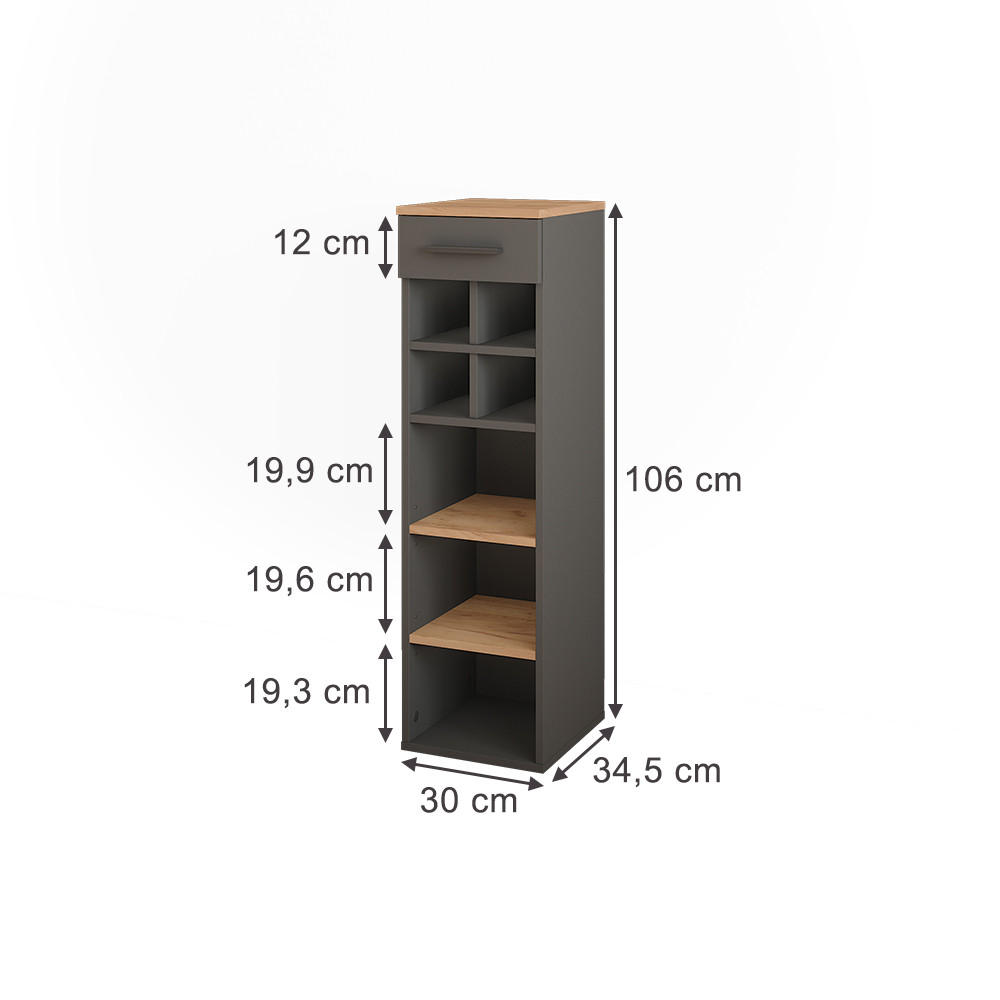 WEINREGAL Repose Goldkraft Eiche/Anthrazit 30 x 106 cm - Anthrazit/Eiche Wotan, Holzwerkstoff (30/106/34.5cm) - Vicco