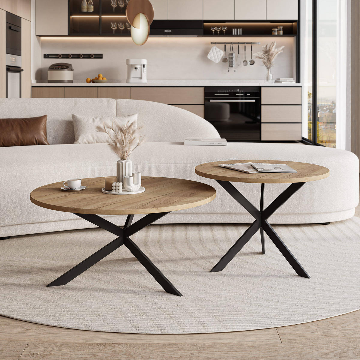COUCHTISCH rund auf MDF, Kraft Eiche - Schwarz/Braun, Holzwerkstoff (75/75/36cm) - Idohome