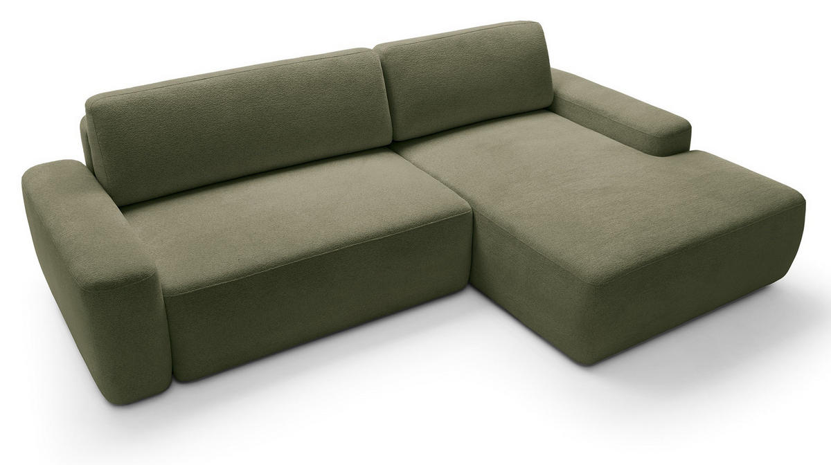 ECKCOUCH mit Schlaffunktion Orea M, 265 cm, Bettkasten, Rechts, Grün - Grün, Holz (162/264cm) - Emporius