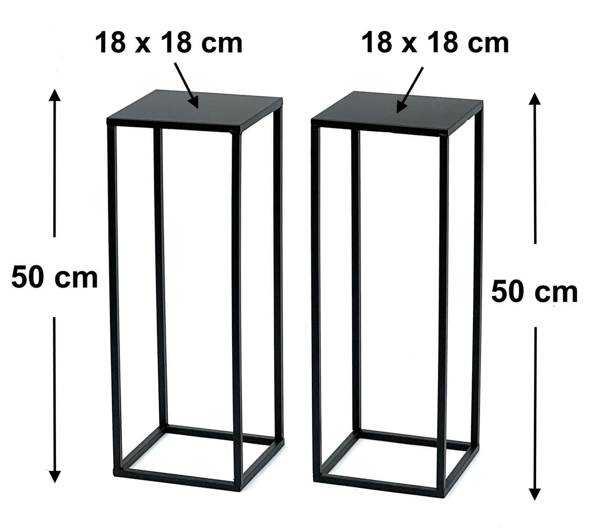 BLUMENHOCKER 2x Metall Schwarz 50 cm Eckig 96315 - Schwarz, Metall (18/50/18cm) - DanDiBo