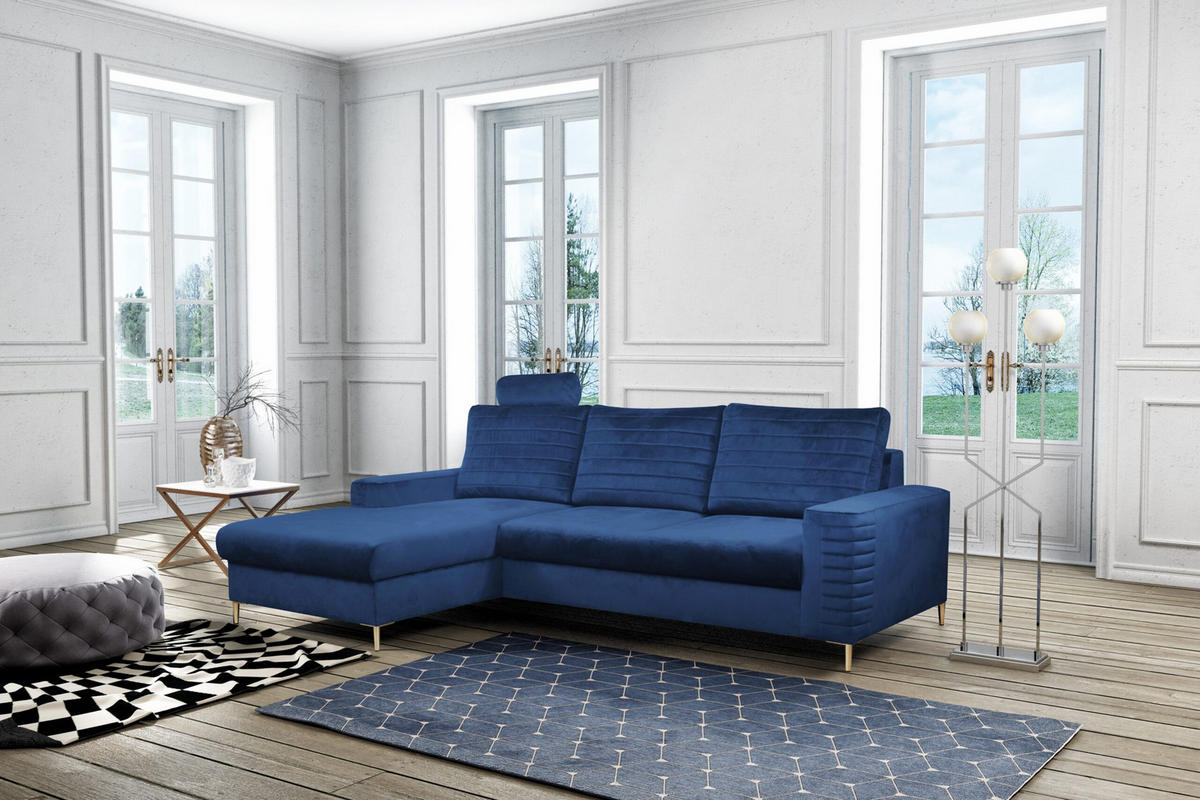 ECKSOFA NITRO L Blau (Velluto 25) - Blau, Holzwerkstoff (253/165cm) - Möblo