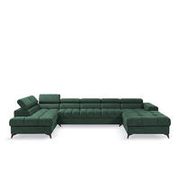 ECKSOFA PUDDING MAXI U Links mit Schlaffunktion 125x330 Velours Grün - Schwarz/Grün, Holz/Textil (203/421cm) - Muffo