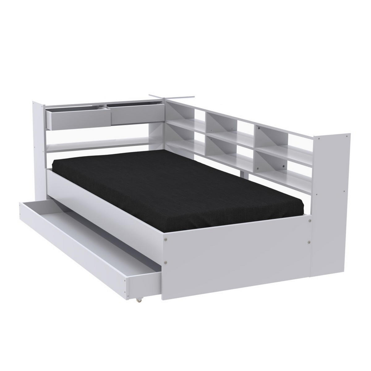 STAURAUMBETT ROLLER / 90x190 cm - Weiß - Weiß, Holzwerkstoff (90/190cm) - Weber Industries