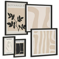 BILDER SET 5er Set - 50x50 cm & 20x30 cm & 40x60 cm Schwarzer Rahmen - Abstrakte Pflanzenmotive - Schwarz, Kunststoff (40/60cm) - TULUP